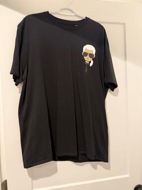 Karl Lagerfeld Black Tee with Iconic Portrait Emblem